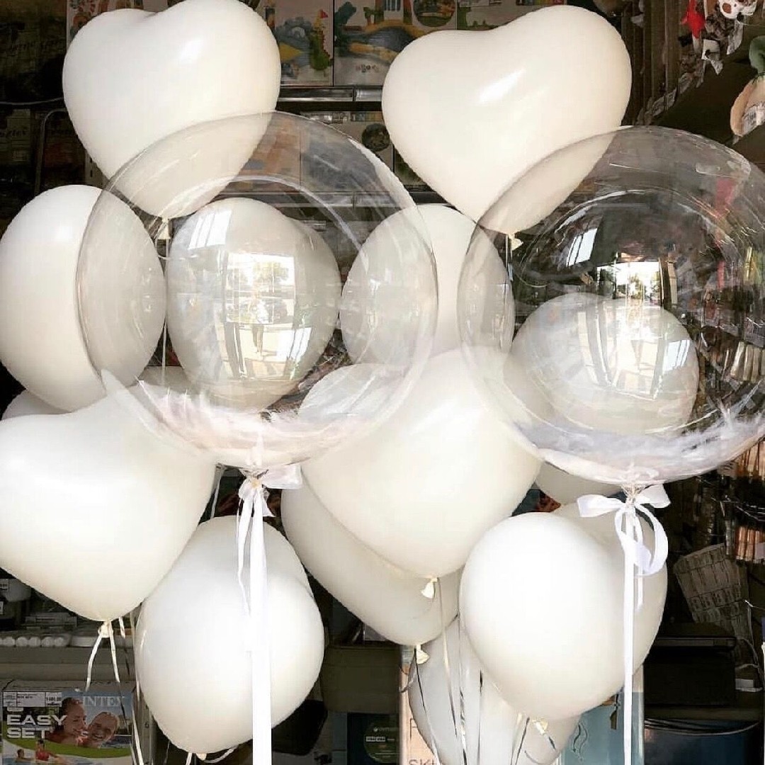 纯白爱心求婚飘空气球束透明羽毛波波球纯洁订婚宴背景装饰氛围球