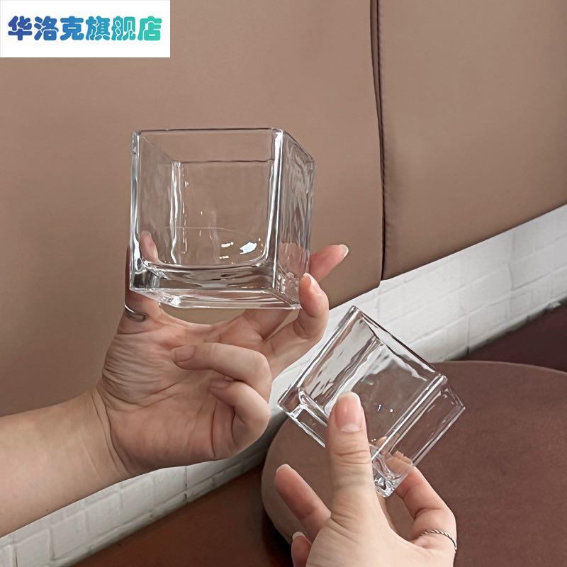 创意正方形玻璃杯家用水杯子小茶杯咖啡杯冷饮杯ins简约透明杯