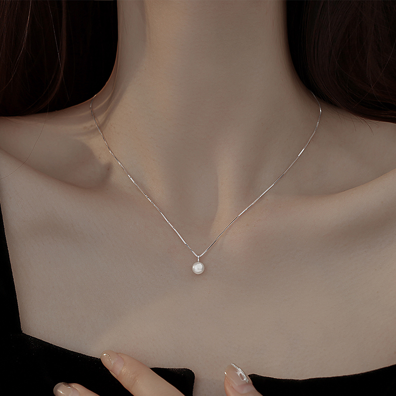 单颗吊坠天然淡水珍珠项链轻奢小众饰品S999纯银项链女正品锁骨链