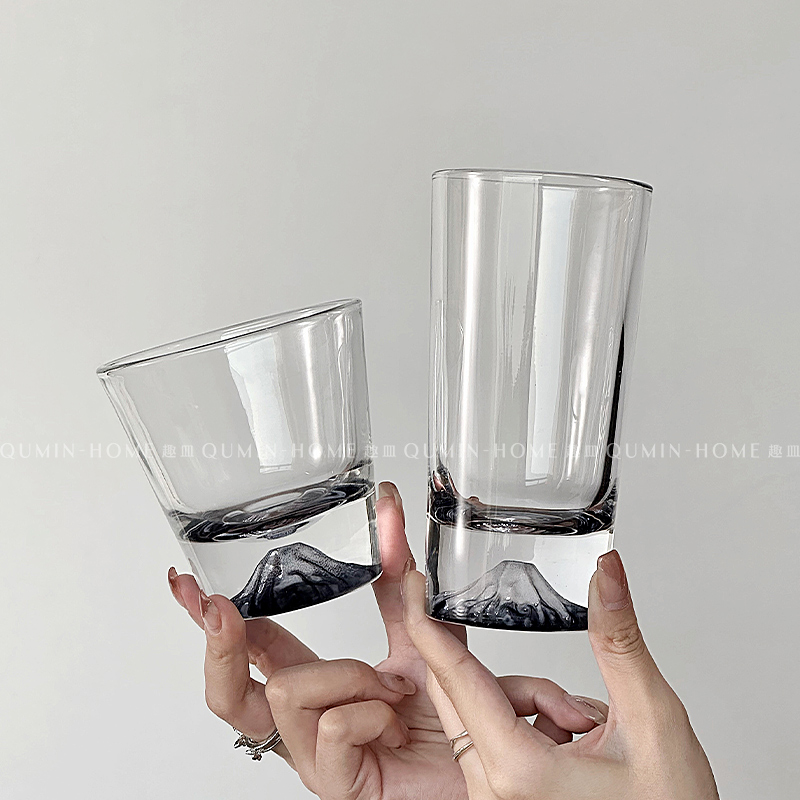 趣皿 烟灰富士山杯小众设计玻璃杯家用水杯威士忌杯洋酒杯咖啡杯