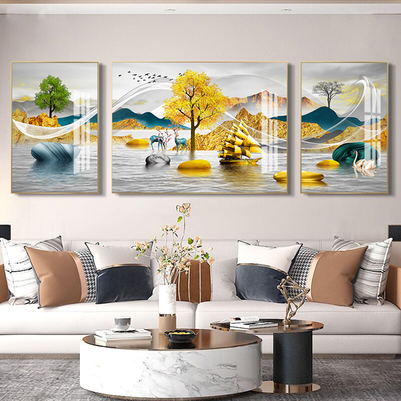 新中式客厅装饰画现代简约沙发背景墙轻奢挂画北欧壁画墙画山水画