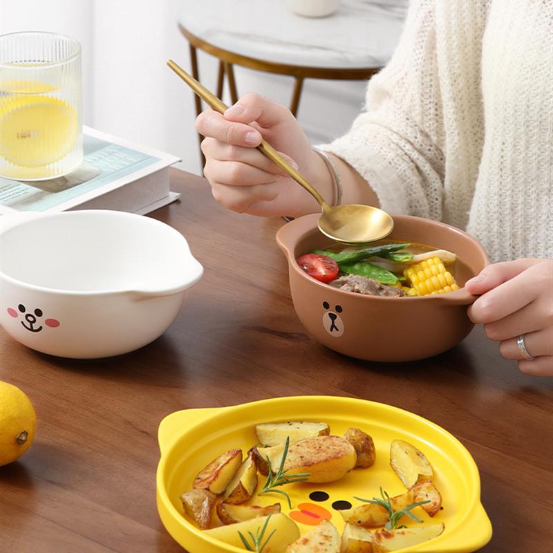 LINE FRIENDS卡通餐具沙拉早餐碗陶瓷单个儿童饭碗家用蔬菜水果碗