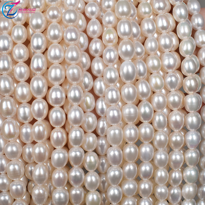 强光天然淡水真珍珠米珠8-9mm 米形串珠diy手工散珠项链制作材料