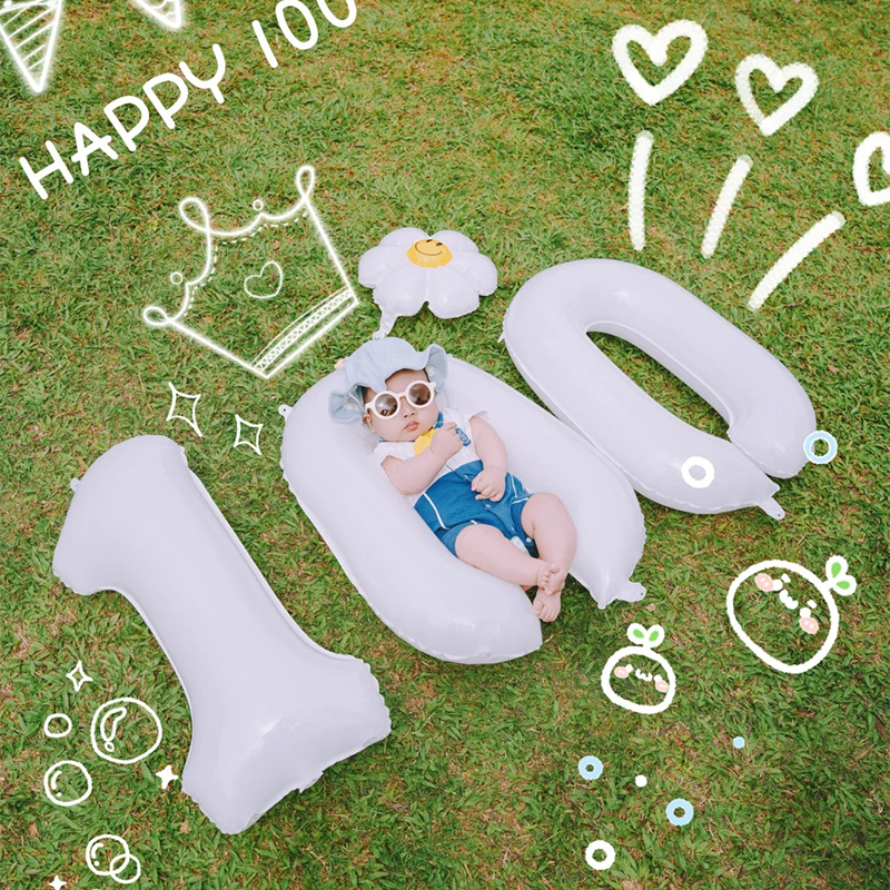 数字气球宝宝100天拍照道具场景布置百日宴户外野餐装饰百天照片