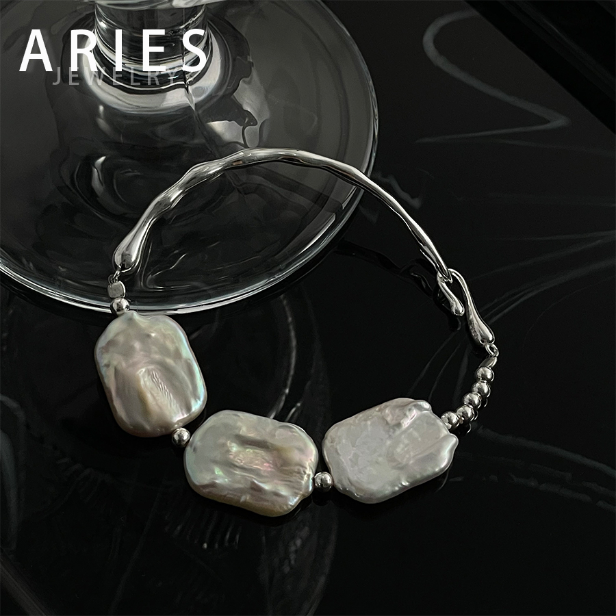 Aries s925纯银天然淡水巴洛克异形珍珠手链轻奢独特高级树枝手镯