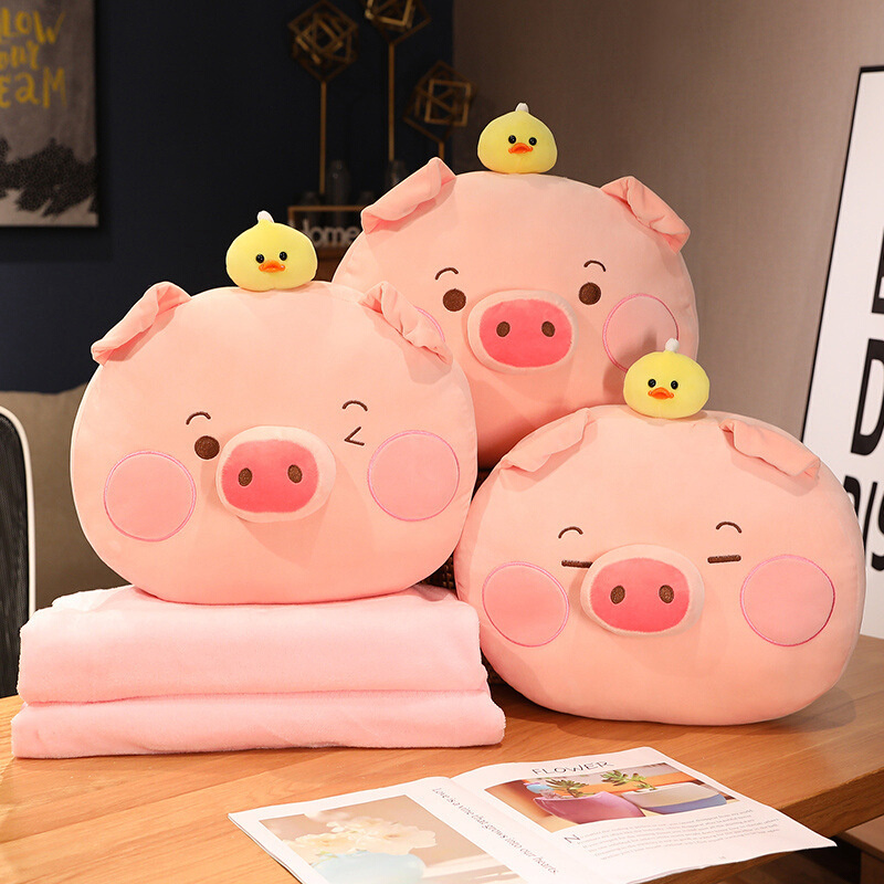乐鸭抱枕搞笑粉色猪猪家用客厅沙发靠垫办公室午睡两用毯子新品