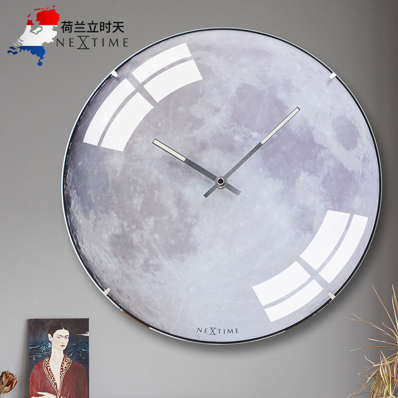 荷兰NeXtime立时天北欧夜光钟表客厅创意静音月球挂钟地球地图