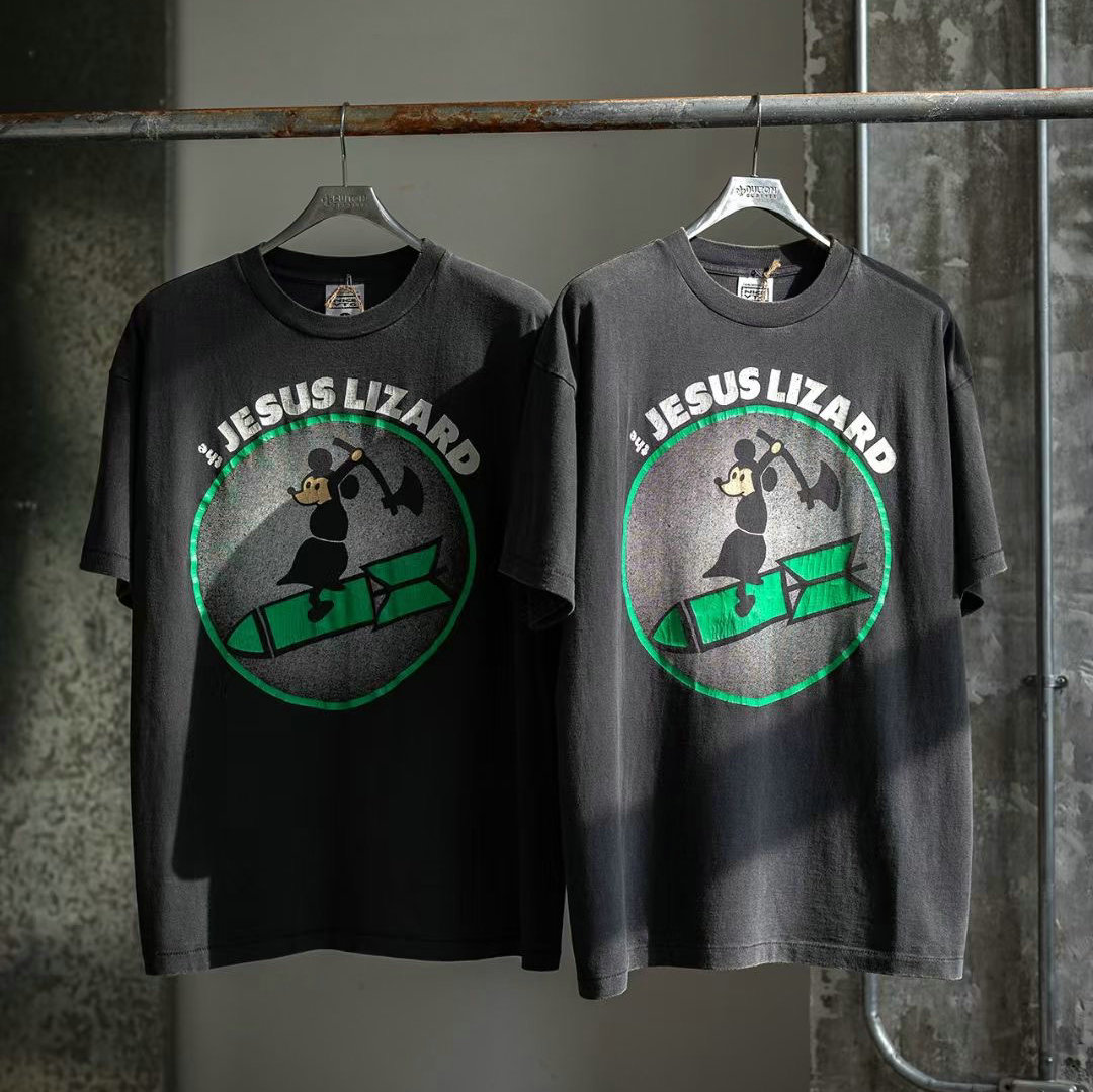 JESUS LIZARD蜥蜴乐队VINTAGE美式复古做旧水洗高街宽松短袖T恤
