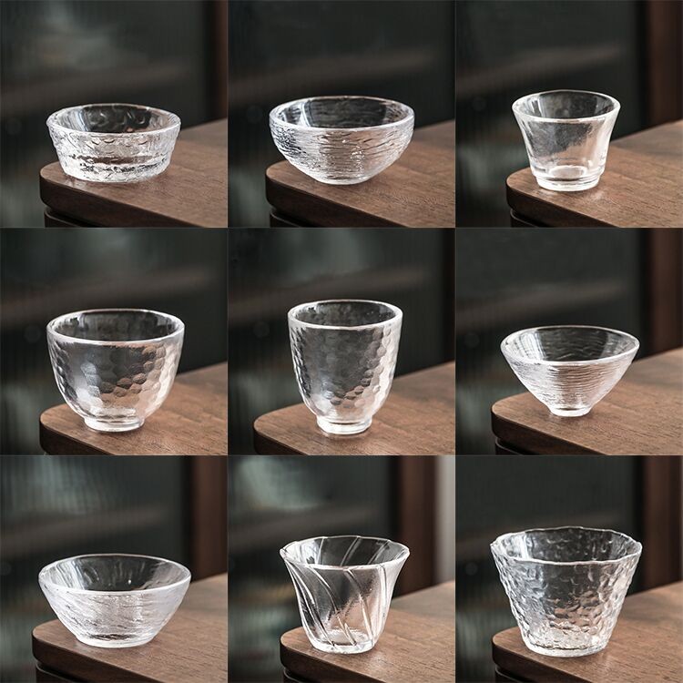 日式锤纹耐热玻璃白色杯家用茶具套装功夫小茶杯品茗杯加厚主人