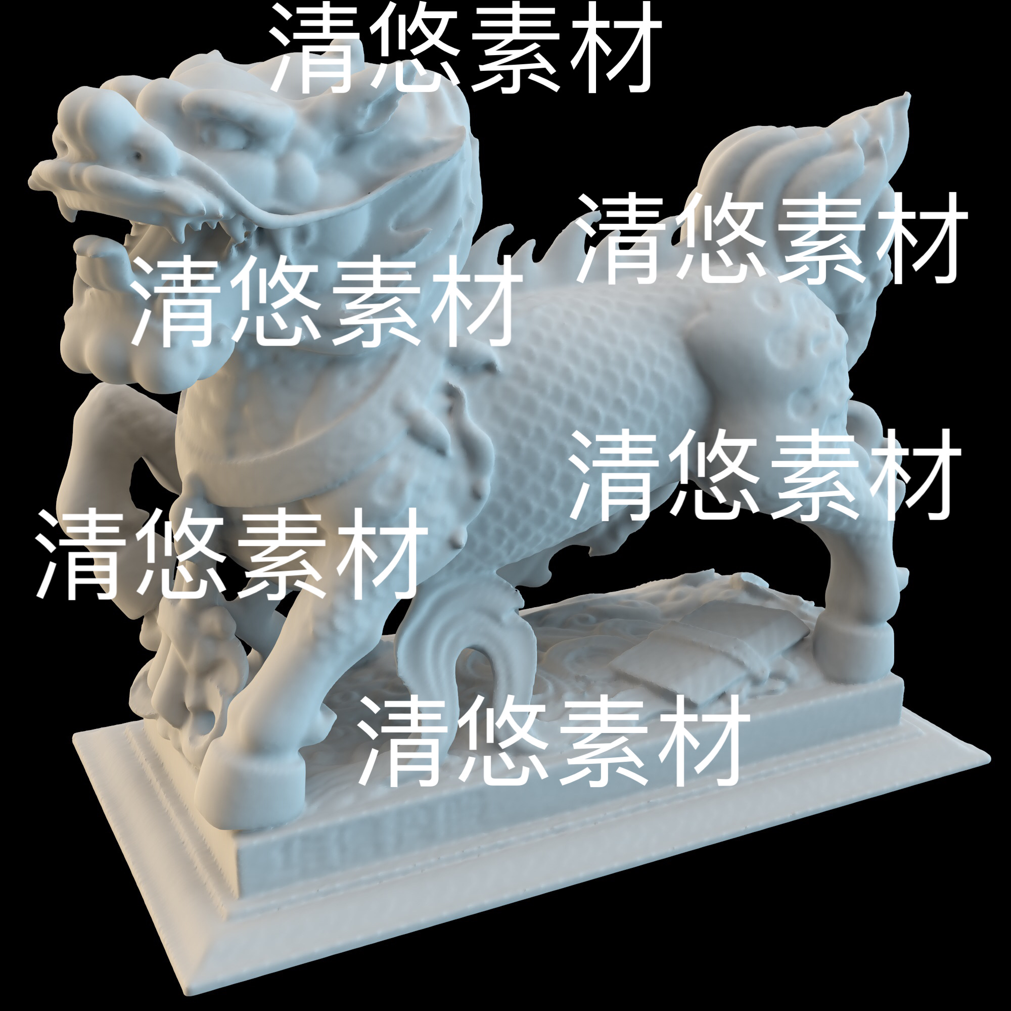 高模c4d fbx obj格式中国风古代神兽石像麒麟模型文件 非实物D914