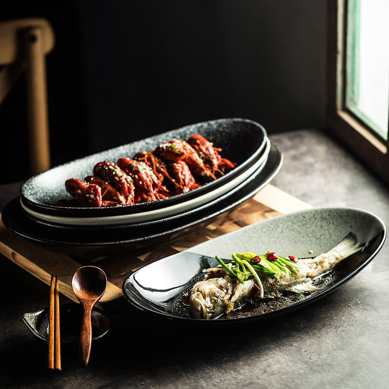 日式陶瓷蒸鱼盘家用剁椒鱼头盘大号盘子创意高档餐厅深盘菜盘汤盘