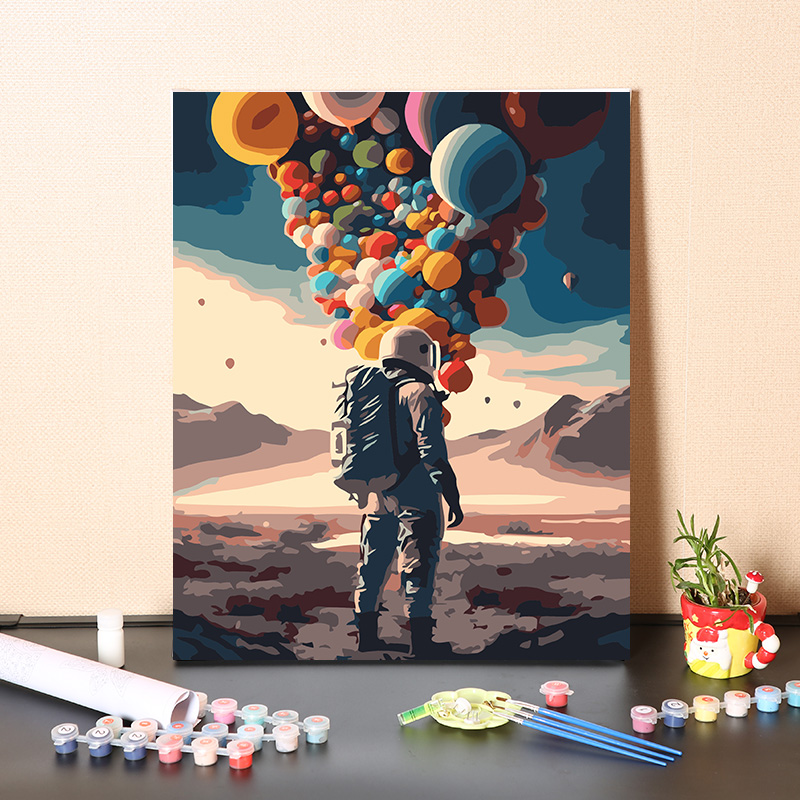 数字油画diy手工填充太空热气球宇航员涂色减压手绘解闷油彩画画