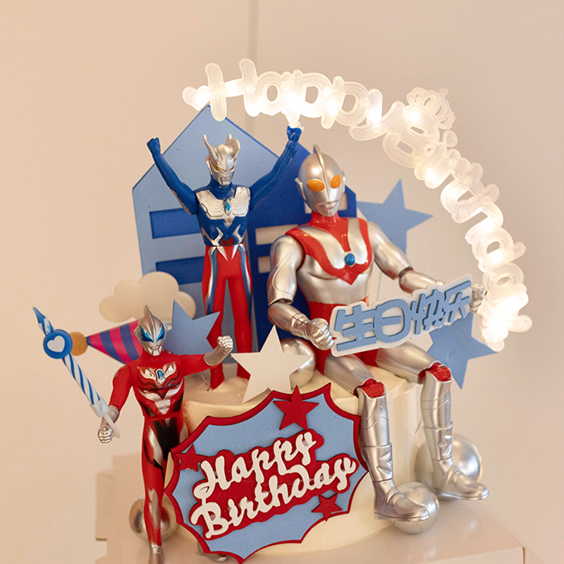 银河系英雄泽塔奥特曼捷德赛罗蛋糕装饰网红卡通儿童生日派对摆件