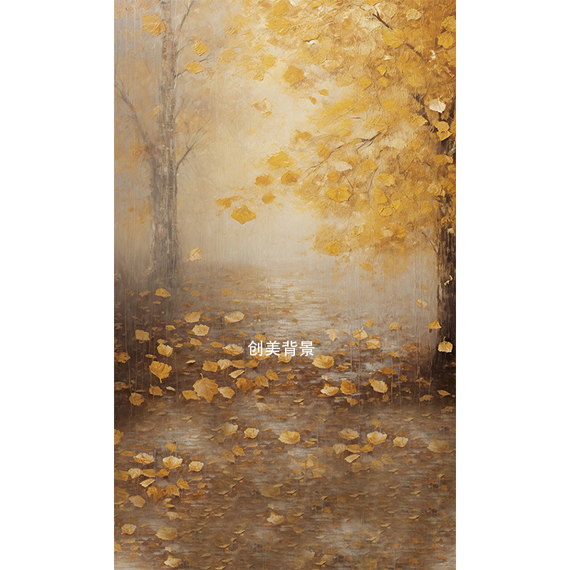 秋天室外黄色银杏叶风景拍照背景布影楼儿童拍照写真秋天背景纸
