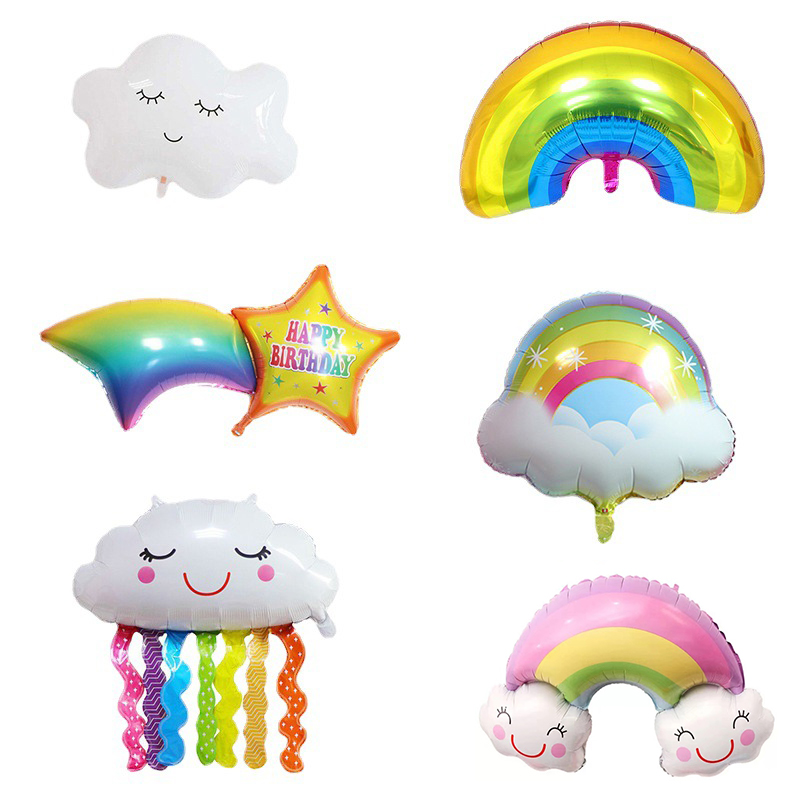 六一儿童节彩虹云朵气球装饰卡通铝膜周岁生日幼儿园教室场景布置