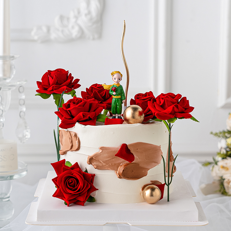 520情人节网红玫瑰花小王子蛋糕装饰摆件唯美浪漫情侣表白插件