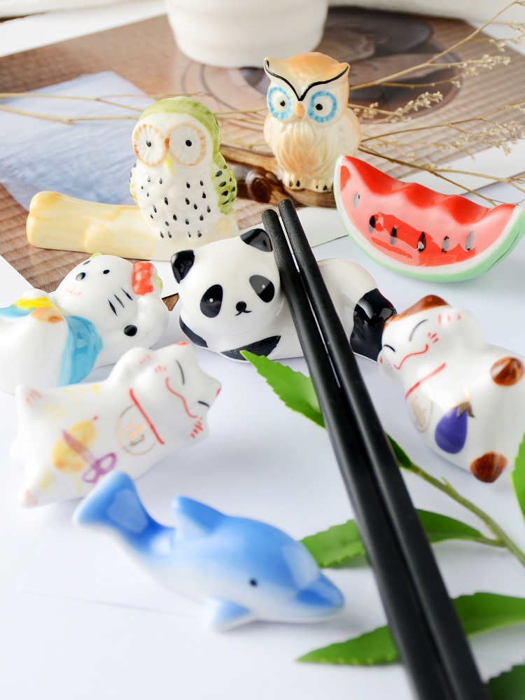 创意招财猫陶瓷筷架勺子架筷子托日式卡通笔架可爱熊猫动物小摆件