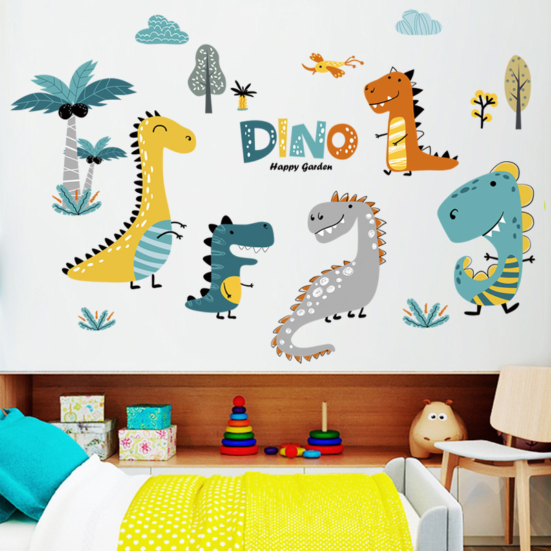 欧式风格儿童房卧室装饰卡通抽象墙贴画恐龙乐园贴纸墙面布置壁纸