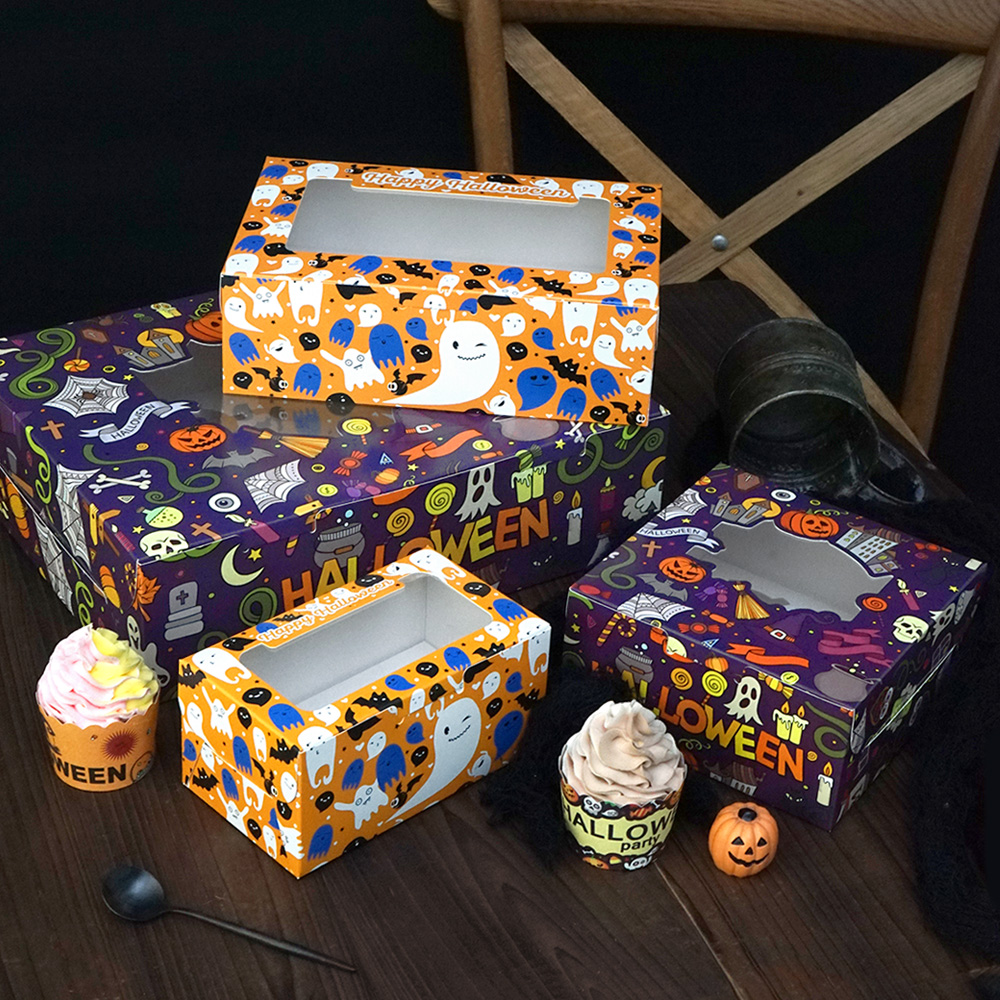 万圣节纸杯蛋糕打包盒西点盒蛋糕盒开窗透明慕斯甜品蛋挞包装盒子