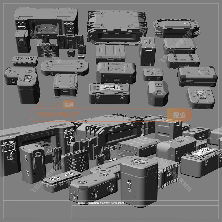 科幻飞船内部装饰板条箱军事武器工具箱子3DMAX犀牛C4D模型MAYA