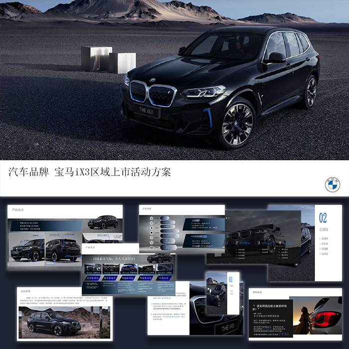 ppt模板汽车品牌宝马iX3上市活动策划方案效果图设计素材模版