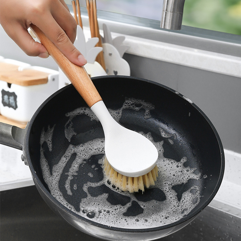 家用厨房剑麻长柄清洁刷洗碗刷子榉木洗锅刷不沾油清洁刷子去污刷