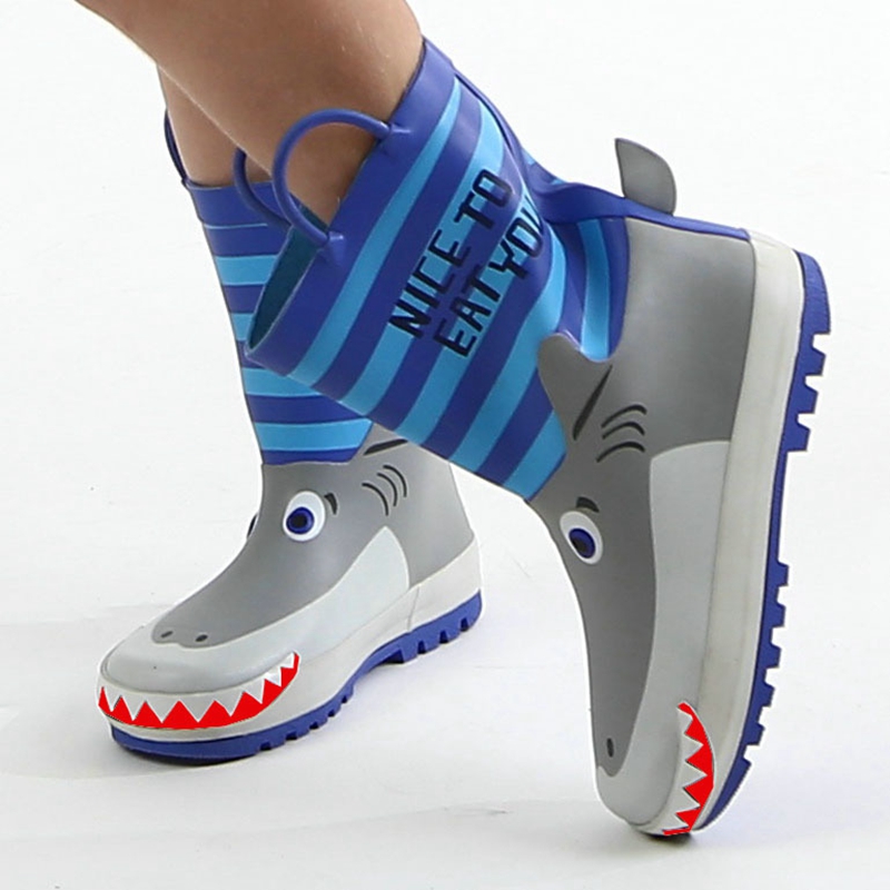 儿童雨鞋enbihouse正品男童女童小孩学生防滑防水立体3D鲨鱼雨靴