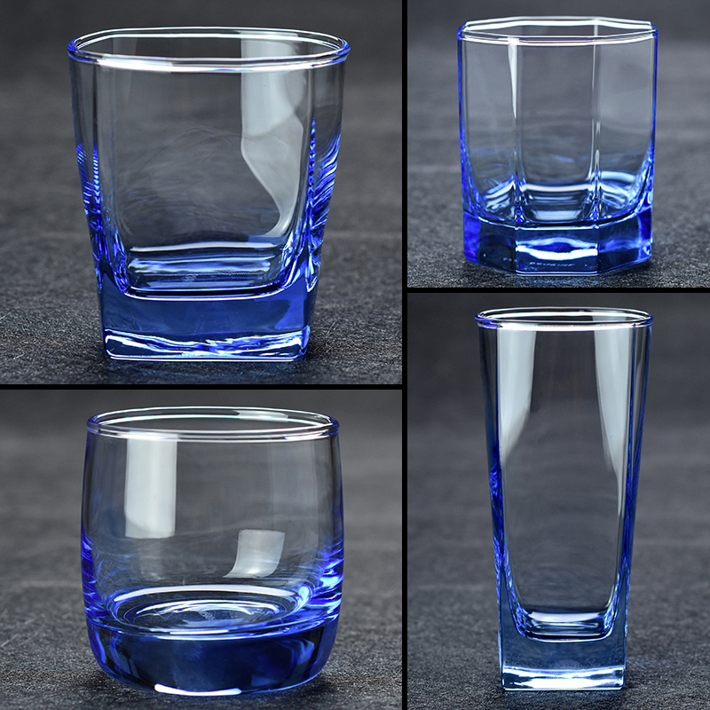 包邮彩色玻璃杯真彩水杯蓝色玻璃果汁饮料杯牛奶杯啤酒杯威士忌杯