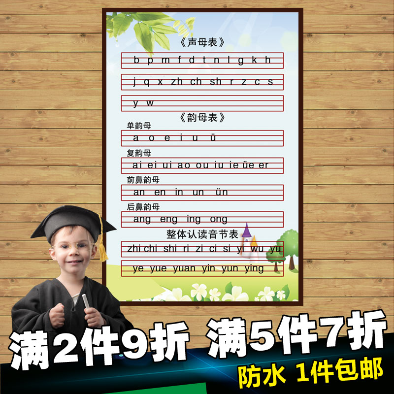 儿童小学汉语拼音声母韵母拼读挂图字母表整体认读音节表海报1762