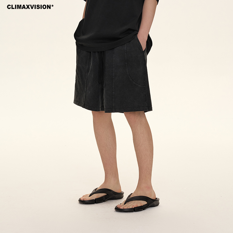 CLIMAX VISION240克纯棉水洗做旧分割结构休闲短裤宽松百搭五分裤