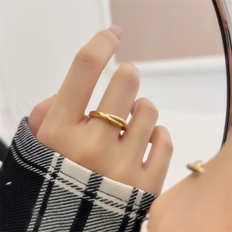 大码戒指女胖mm食指法式双层缠绕小众设计复古时尚个性粗手指环潮