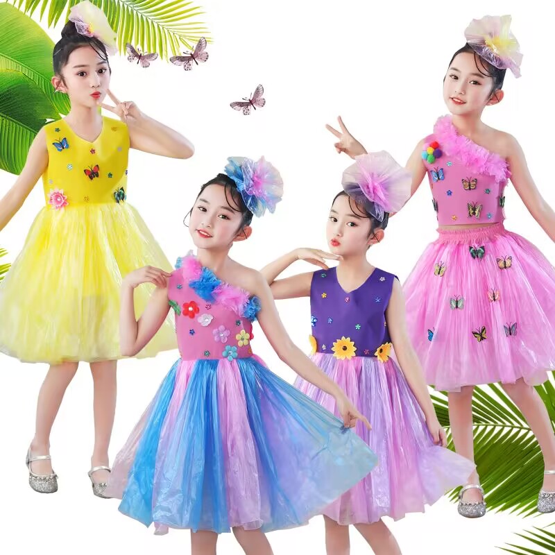 儿童环保时装秀服装女孩手工材料diy幼儿园塑料袋亲子走秀表演服