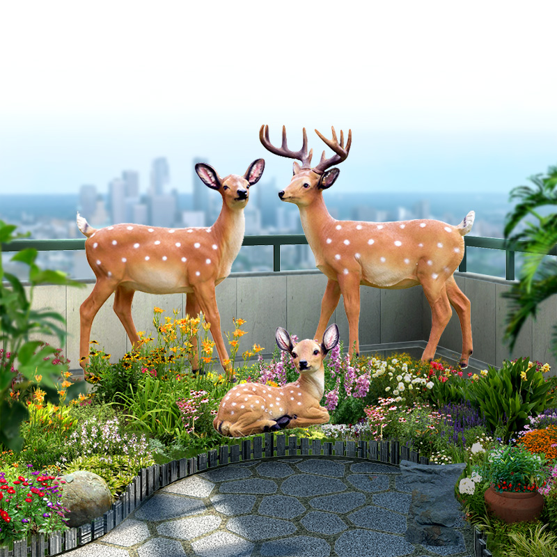 户外园林仿真梅花鹿雕塑装饰玻璃钢动物景观庭院花园草坪麋鹿摆件