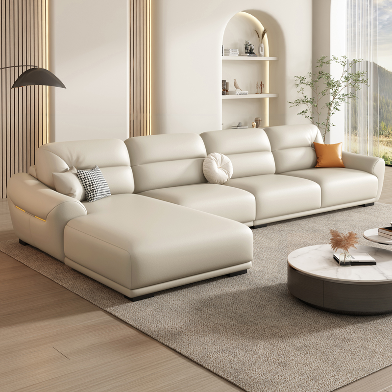 布雷尔轻奢真皮沙发现代简约客厅组合小户型意式设计师奶油风沙发