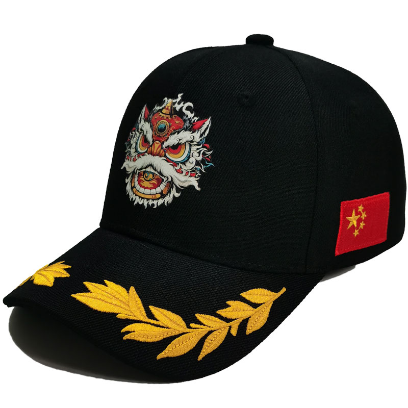 定制帽子印logo刺绣中国风舞狮国潮休闲百搭男女棒球鸭舌遮阳帽子