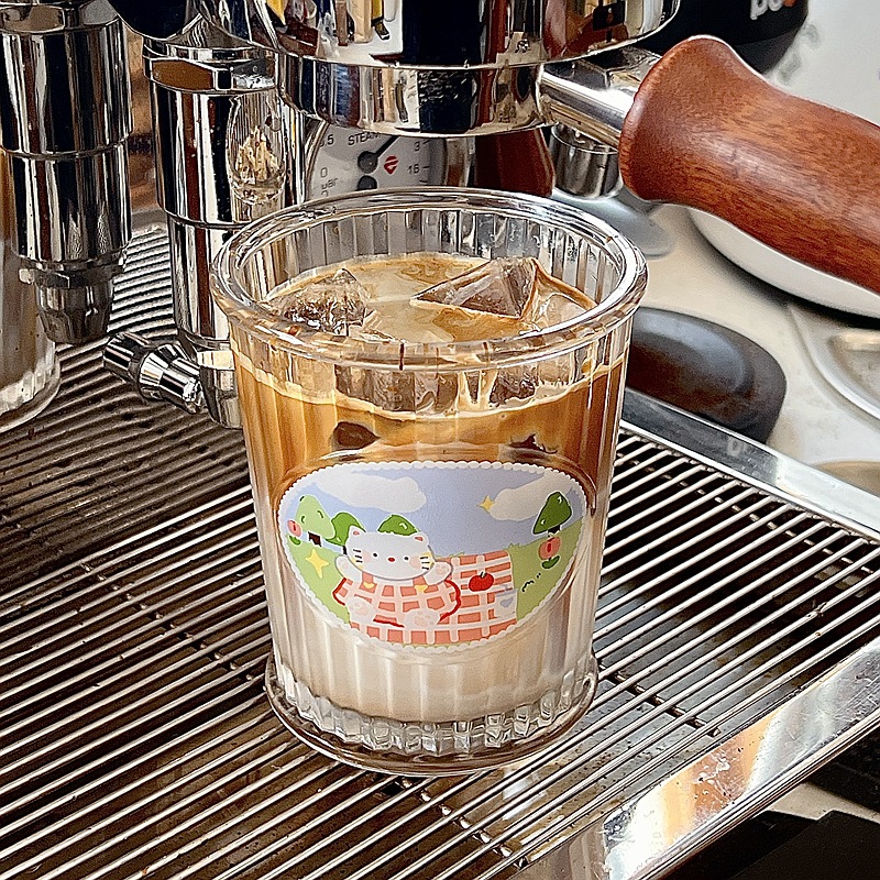 高颜值ins风卡通玻璃杯冷萃咖啡杯早餐牛奶果汁杯家用饮品水杯