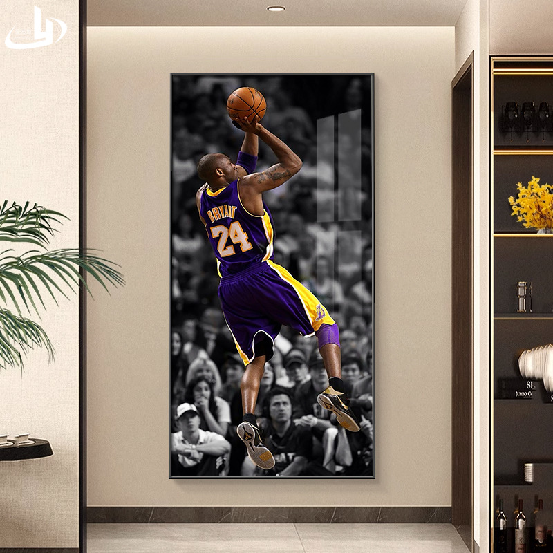 NBA球星科比玄关装饰画LED带灯客厅过道走廊挂画高档镶钻篮球壁画