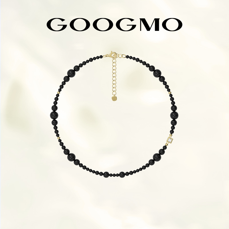GOOGMO西西里娅系列黑玛瑙项链小众设计冷淡风锁骨颈链串珠choker