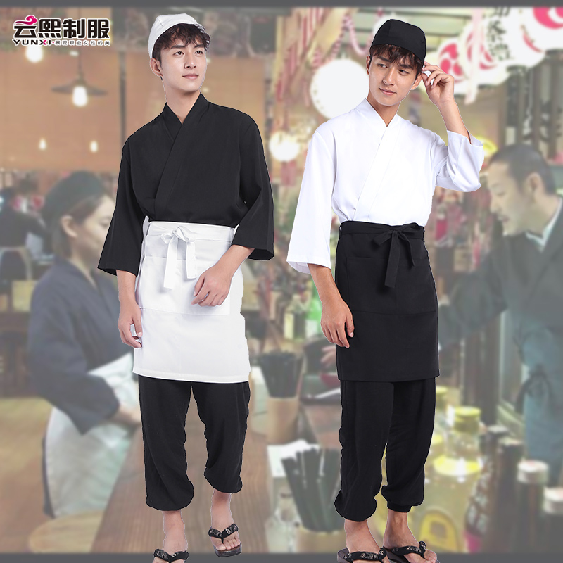 日式寿司店厨师工作服白色铁板烧烤肉日料店料理服黑色工衣春秋装