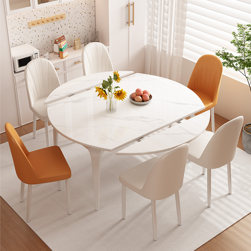 奶油风岩板餐桌伸缩折叠椅可变方圆两用饭桌家用简约现代2024新款