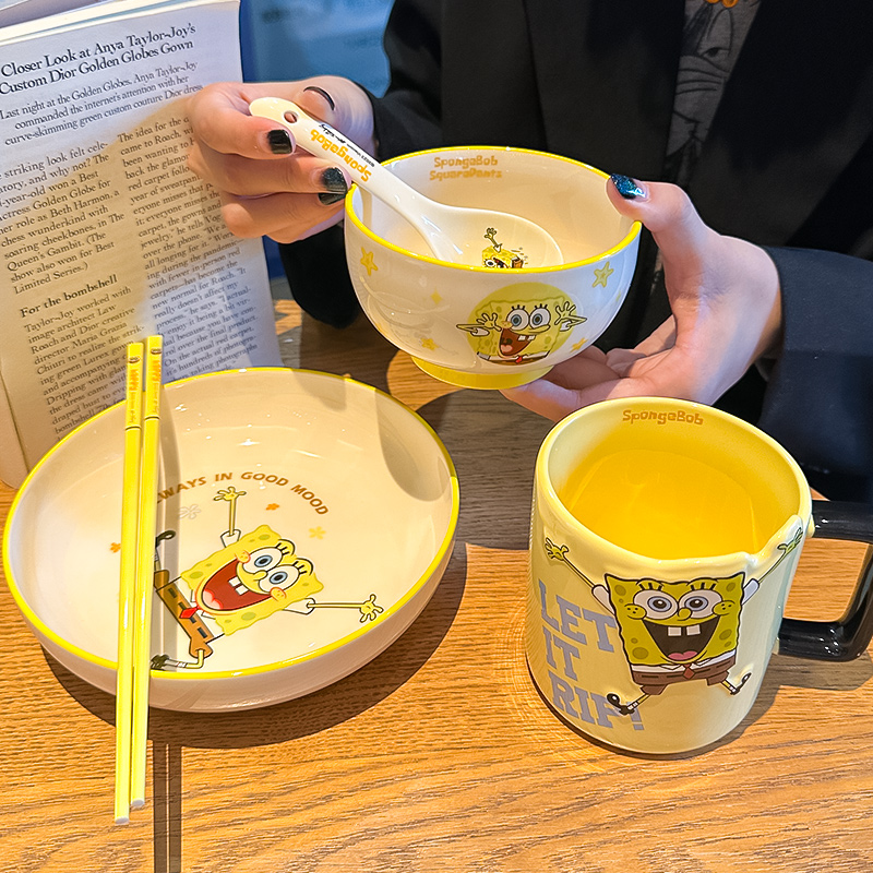 陶瓷碗家用2024新款可爱女生高颜值个人专用学生饭碗卡通碗筷套装
