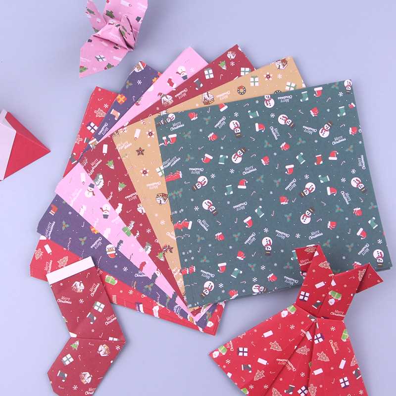 正方形15厘米印花彩纸圣诞老人圣诞树手工制作材料红白折纸卡纸