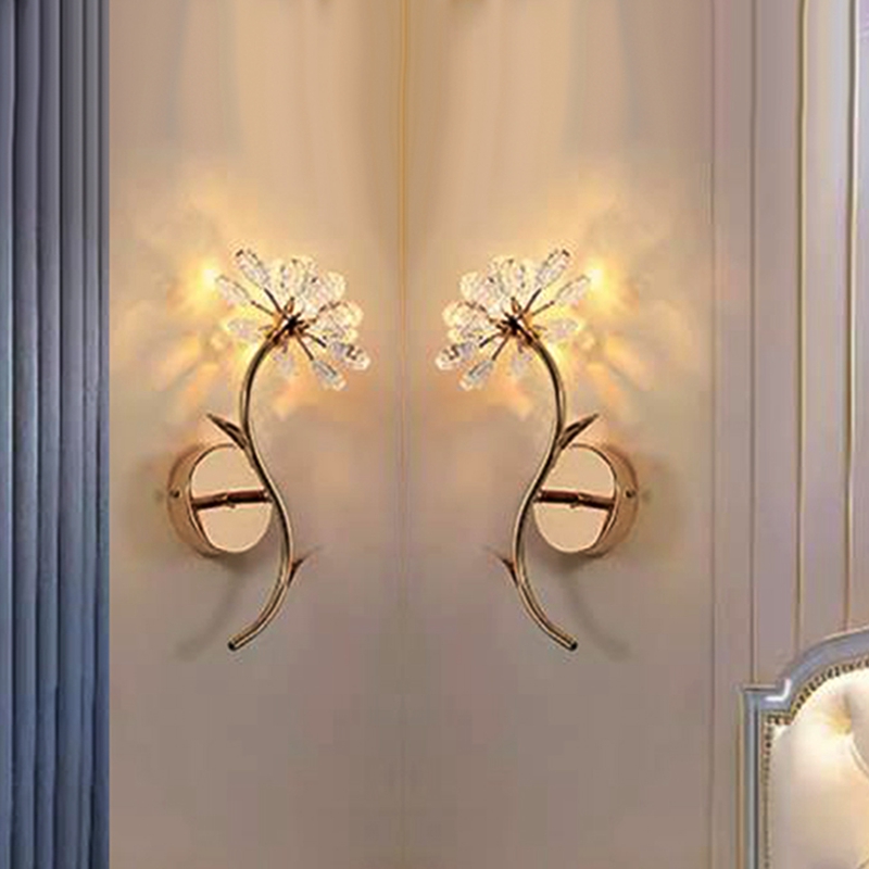 想念|小花全铜水晶壁灯墙浪漫欧美法式公主女儿房间卧室床头灯饰
