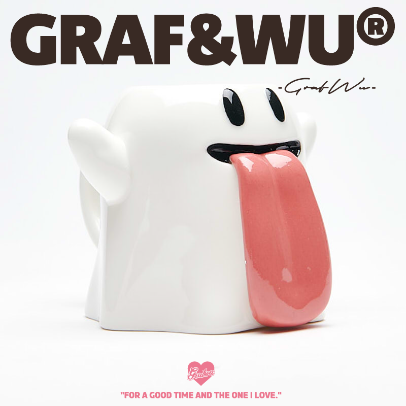 GRAF原创品牌【Mug】可爱鬼幽灵陶瓷白色吐舌头马克杯茶杯咖啡杯