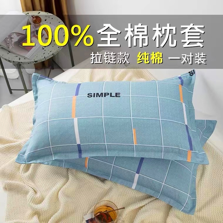 纯棉拉链枕套100%全棉枕头套单人大小号卡通一对装四季可用