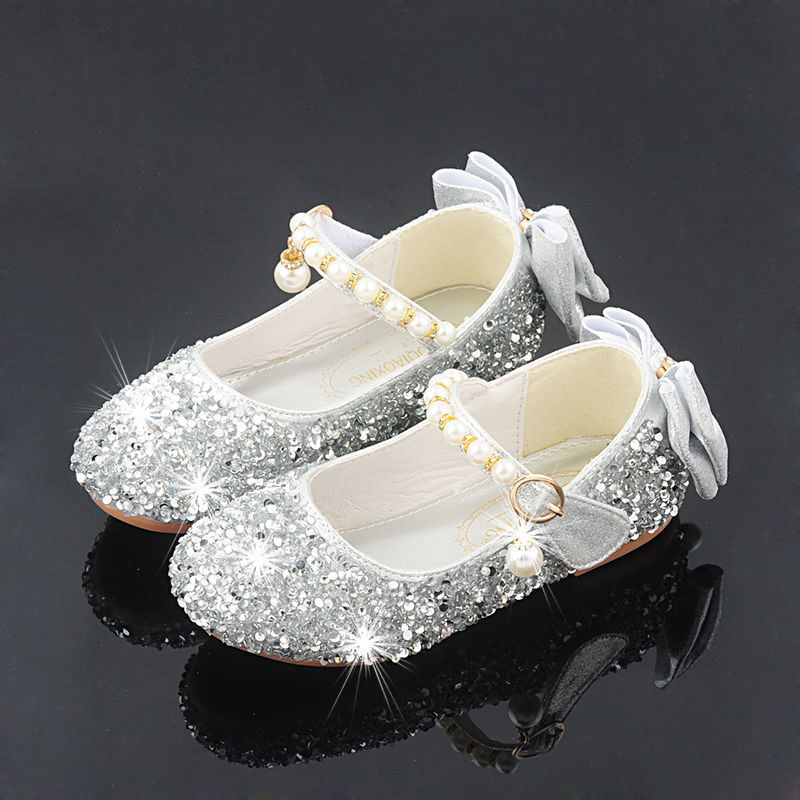 春秋季四岁女孩穿的爱莎皮鞋白雪公主鞋演出水晶鞋子大童舞蹈单鞋
