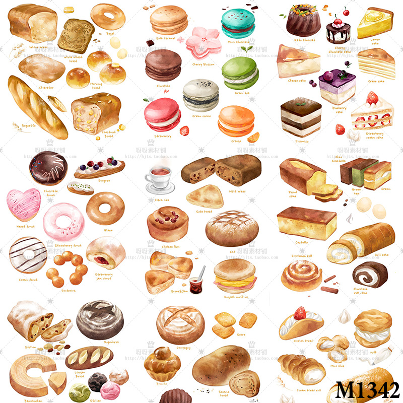 手绘水彩面包蛋糕甜甜圈马卡龙点心餐饮菜单海报PSD分层设计素材