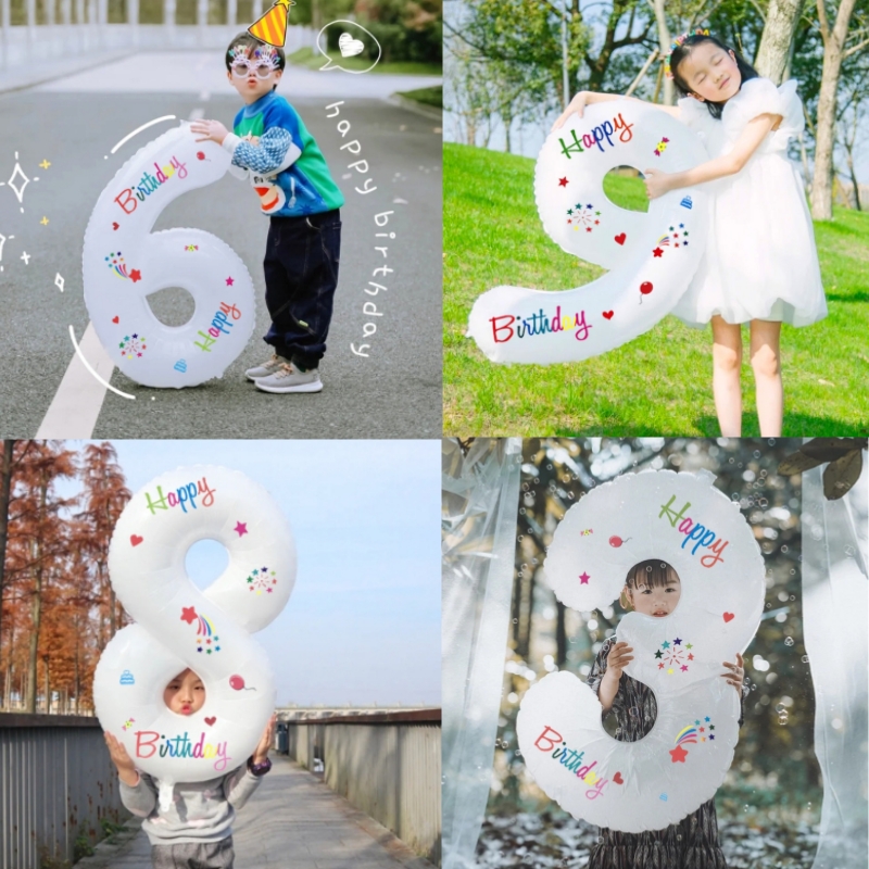 生日数字气球装饰2男宝宝1一周岁派对女孩公园拍照道具3布置白色