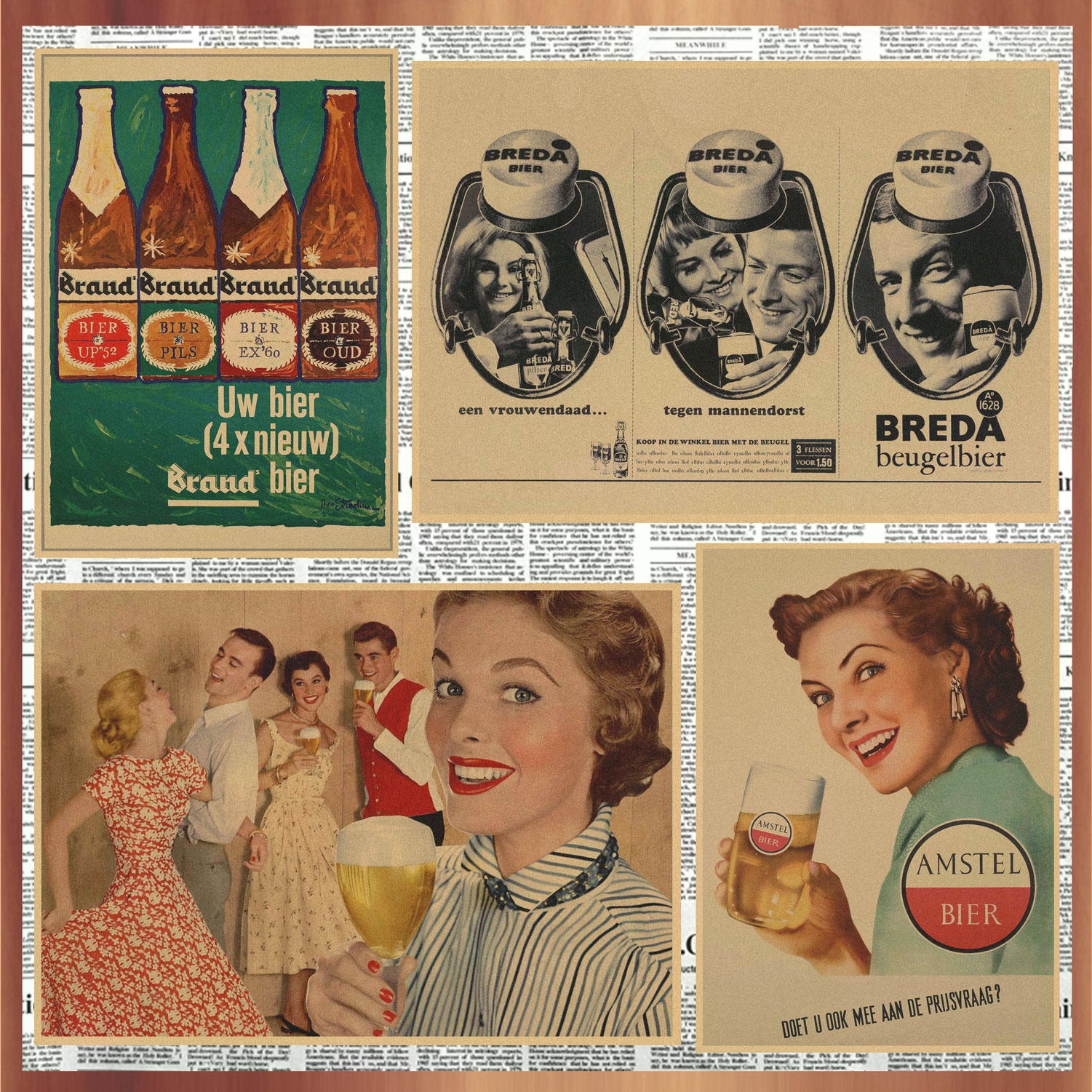 酒吧咖啡厅创意海报 啤酒饮料广告复古牛皮纸装饰墙画壁画431