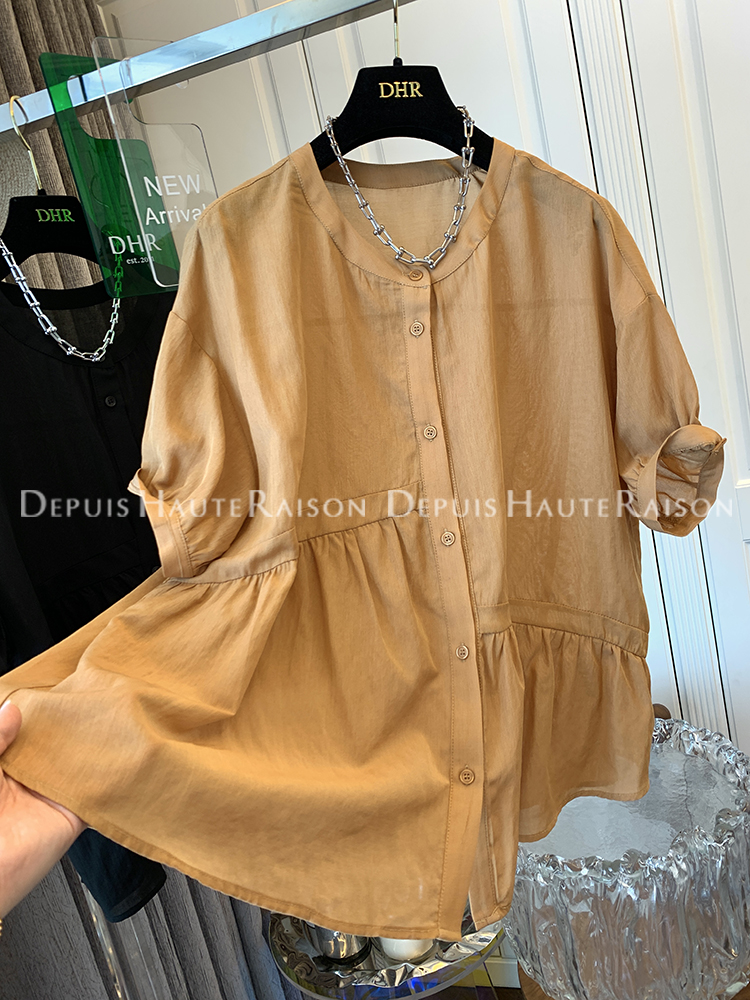 DHR 法式设计绝美衬衫短袖娃娃衫宽松上衣女装今年流行的漂亮小衫